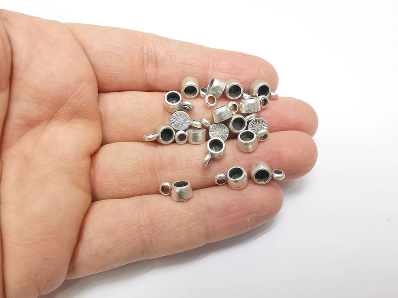 5 Silver Pendant Blank, Cabochon Bezel, Locket Pendant Base, inlay Mountings, Resin Necklace, Antique Silver Plated (11x6mm blank) G35320