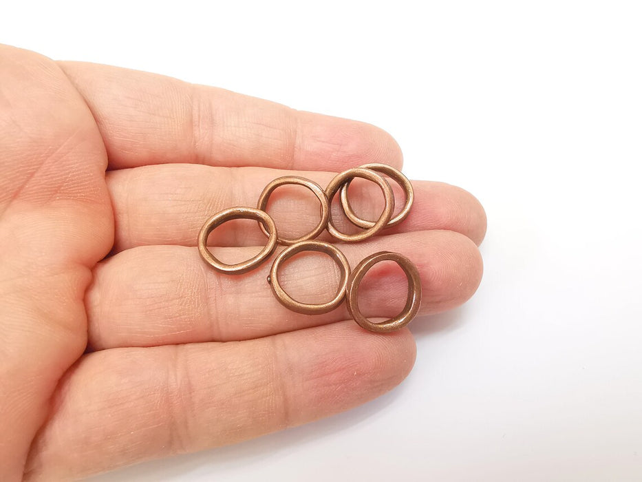 10 Copper Circle, Bracelet Beads, Organic Shape Circle, Large Hole Beads, Necklace Parts, Antique Copper Plated Metal 15mm G35361