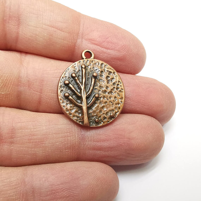 Copper Tree Charms, Oval Baroque Charms, Ethnic Earring Charms, Copper Rustic Pendant, Necklace Parts, Antique Copper Plated 26x22mm G35365