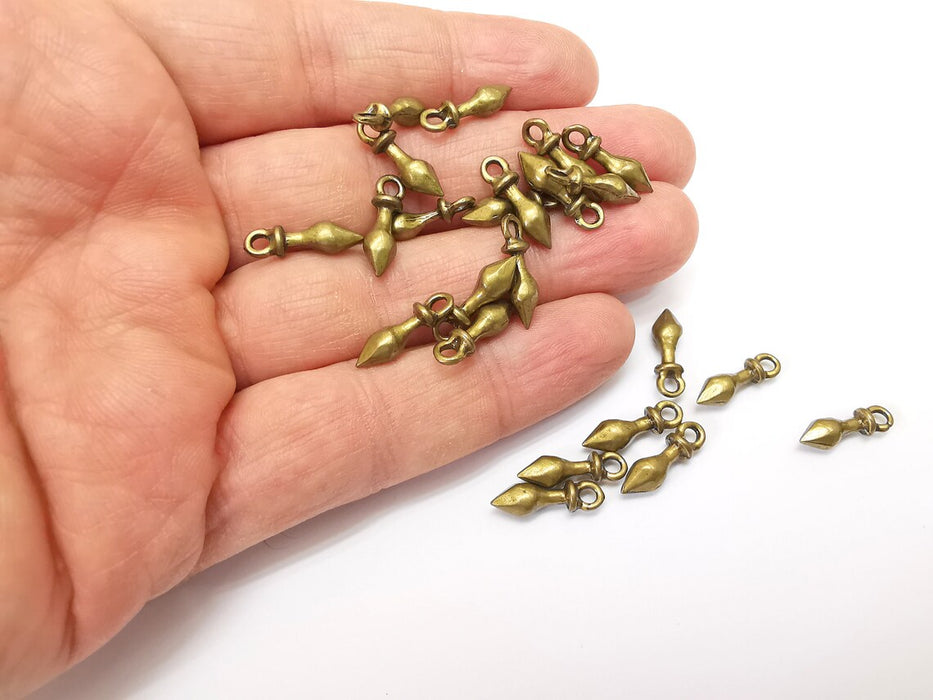 5 Bronze Dangle Charms, Spike Boho Charms, Bracelet Charms, Earring Charms, Necklace Pendant Parts, Antique Bronze Plated 16x4mm G35370