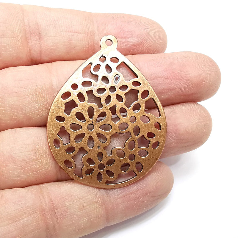 Flower Charms,Drop Charms, Locket Pendant, Earring Charms, Boho Charms, Round Charms, Antique Copper Plated (49x38mm) G35373