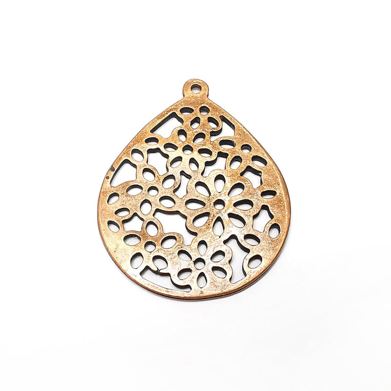 Flower Charms,Drop Charms, Locket Pendant, Earring Charms, Boho Charms, Round Charms, Antique Copper Plated (49x38mm) G35373
