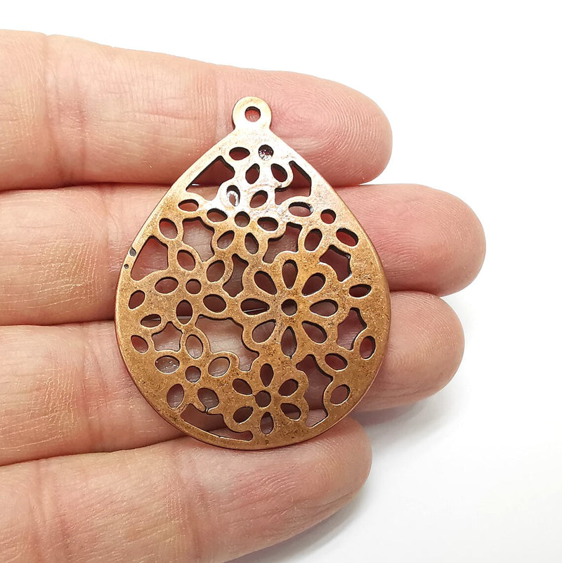 Flower Charms,Drop Charms, Locket Pendant, Earring Charms, Boho Charms, Round Charms, Antique Copper Plated (49x38mm) G35373