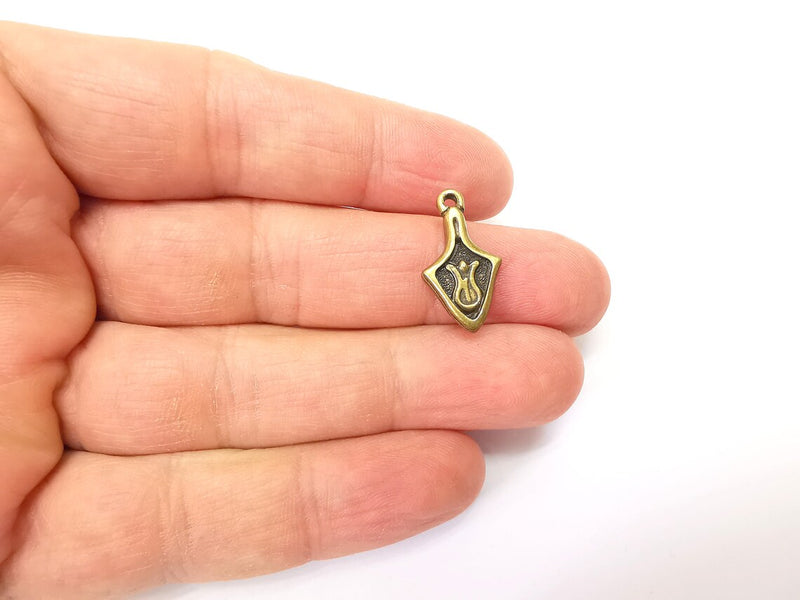 5 Bronze Tulip Charms, Boho Charms, Frame Dangle Charms, Earring Charms, Rustic Charms, Necklace Parts, Antique Bronze Plated (22x12mm) G35372