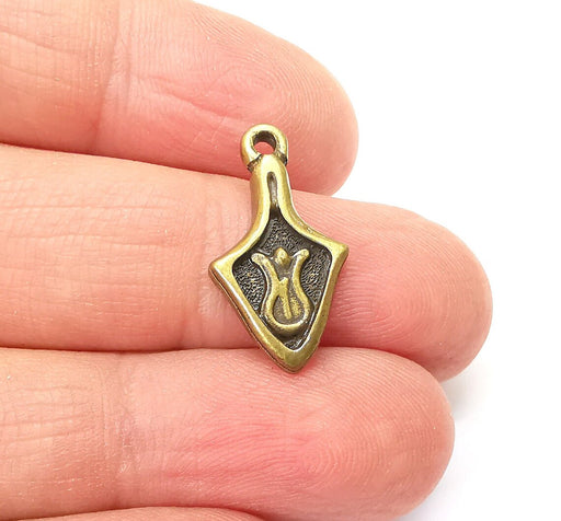 5 Bronze Tulip Charms, Boho Charms, Frame Dangle Charms, Earring Charms, Rustic Charms, Necklace Parts, Antique Bronze Plated (22x12mm) G35372