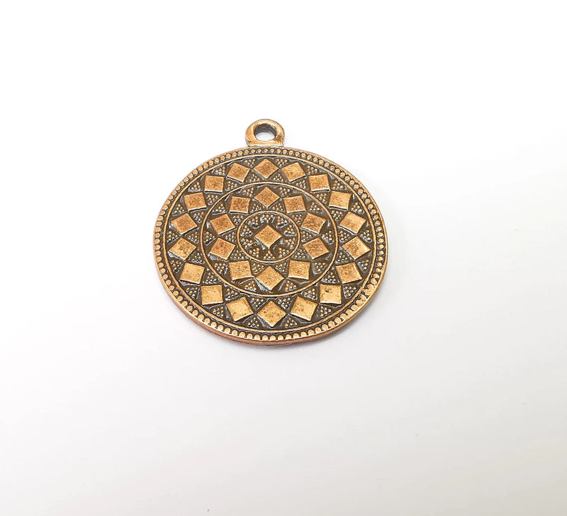Copper Mandala Charms, Medallion Charms, Locket Pendant, Earring Charms, Boho Charms, Round Charms, Antique Copper Plated (39x32mm) G35378