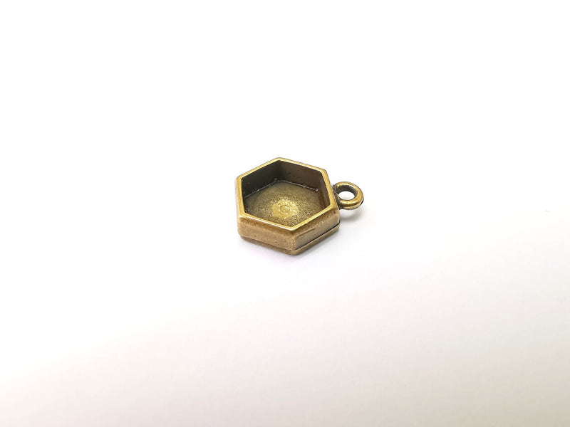 5 Hexagonal Pendant Blanks, Resin Bezel Bases, Mosaic Mountings, Dry flower Frame, Polymer Clay base, Antique Bronze Plated (10mm) G35380