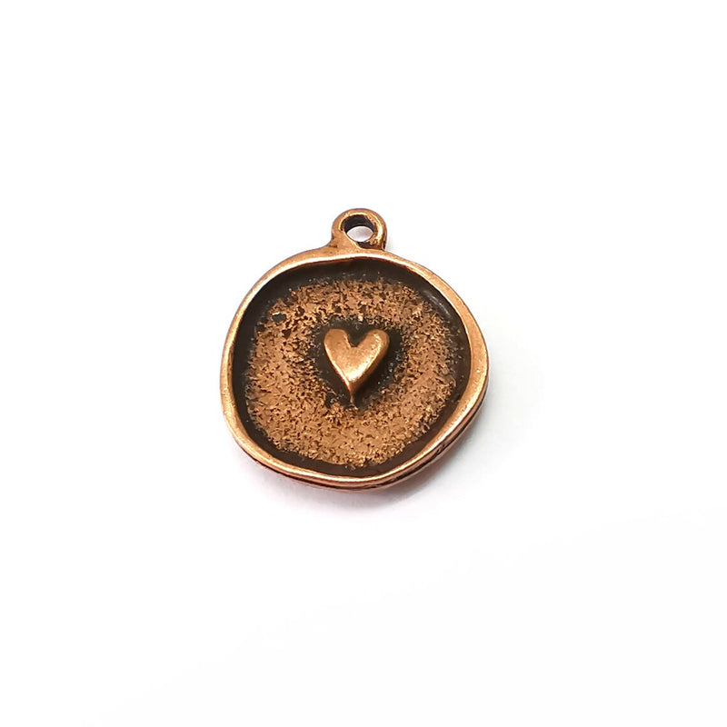 2 Copper Heart Charms, Boho Charms, Dangle Charms, Earring Charms, Rustic Charms, Necklace Parts, Antique Copper Plated 20x17mm G35452