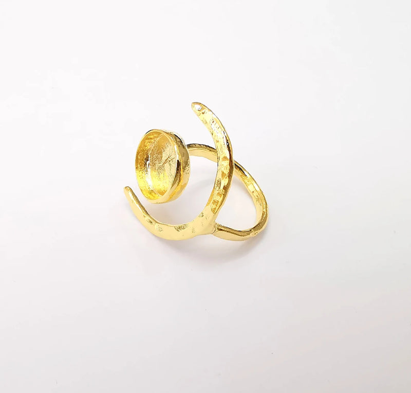 Gold Ring Crescent Setting, Moon Ring Blank, Resin Bezel, Celestial Ring Mounting, Epoxy Frame, Adjustable Antique Gold Plated 12mm G35588