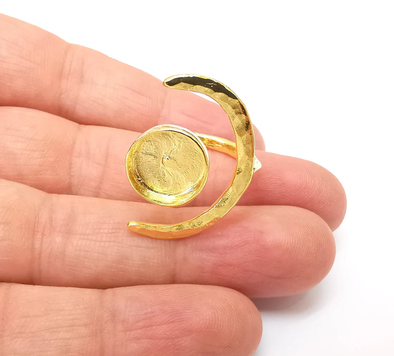 Gold Ring Crescent Setting, Moon Ring Blank, Resin Bezel, Celestial Ring Mounting, Epoxy Frame, Adjustable Antique Gold Plated 12mm G35588