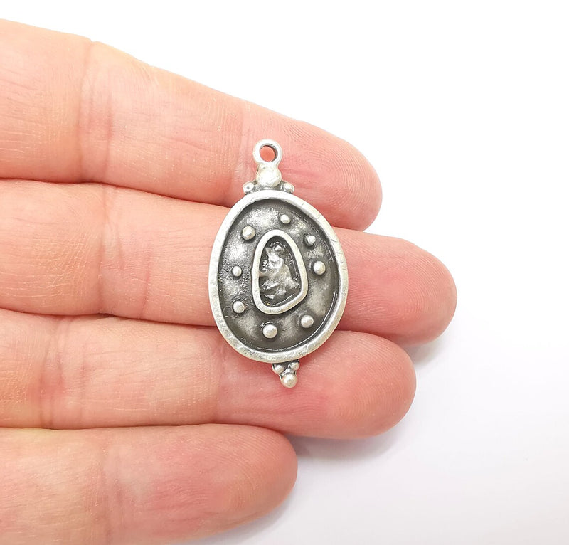 Silver Charms, Boho Charms, Earring Charms, Silver Pendant, Ethnic Rustic Charms, Necklace Parts, Antique Silver Plated 36x20mm G35661