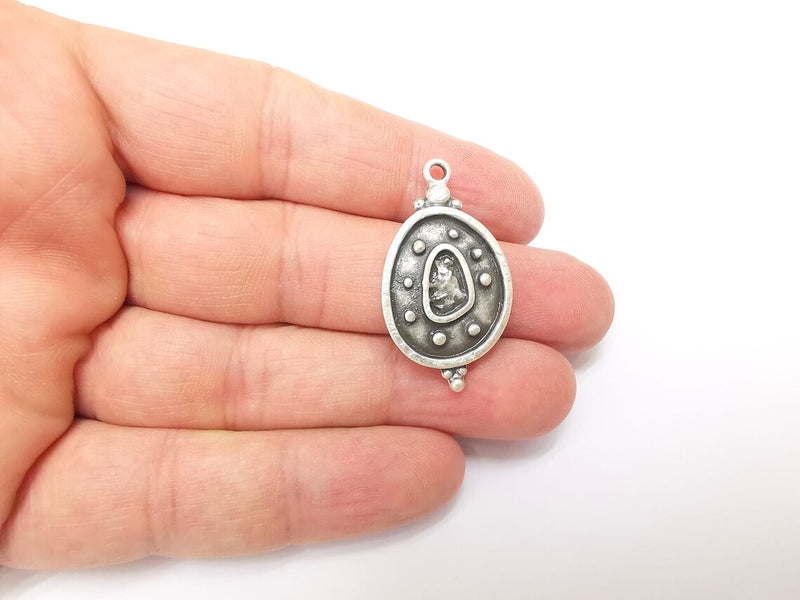 Silver Charms, Boho Charms, Earring Charms, Silver Pendant, Ethnic Rustic Charms, Necklace Parts, Antique Silver Plated 36x20mm G35661
