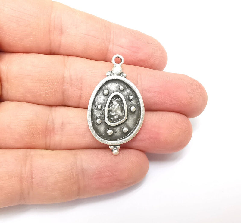 Silver Charms, Boho Charms, Earring Charms, Silver Pendant, Ethnic Rustic Charms, Necklace Parts, Antique Silver Plated 36x20mm G35661