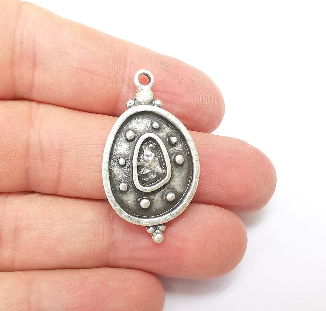Silver Charms, Boho Charms, Earring Charms, Silver Pendant, Ethnic Rustic Charms, Necklace Parts, Antique Silver Plated 36x20mm G35661