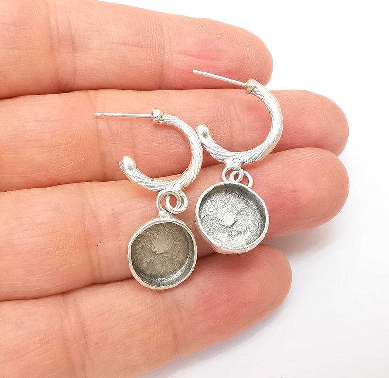 Earring Stud Base, Earring Blank, Ear Settings Resin Bezel, Cabochon Mounting, Antique Silver Plated Brass (12mm blanks) G35589