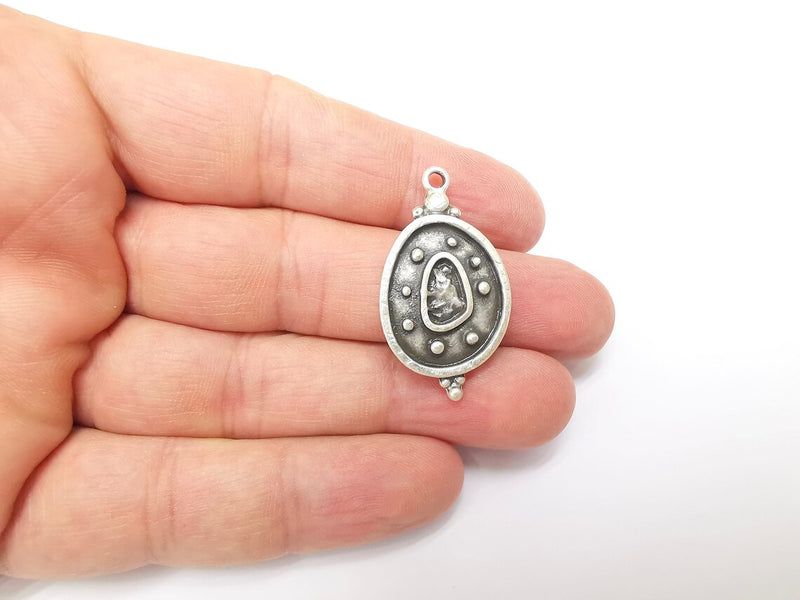 Silver Charms, Boho Charms, Earring Charms, Silver Pendant, Ethnic Rustic Charms, Necklace Parts, Antique Silver Plated 36x20mm G35661