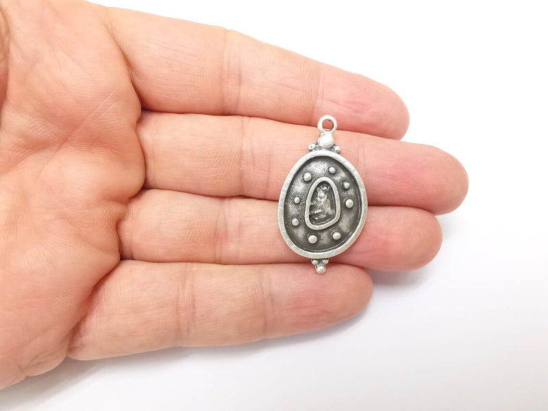 Silver Charms, Boho Charms, Earring Charms, Silver Pendant, Ethnic Rustic Charms, Necklace Parts, Antique Silver Plated 36x20mm G35661