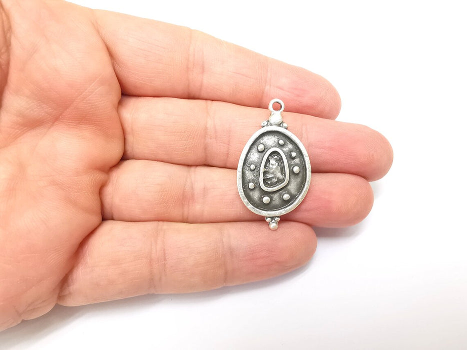 Silver Charms, Boho Charms, Earring Charms, Silver Pendant, Ethnic Rustic Charms, Necklace Parts, Antique Silver Plated 36x20mm G35661
