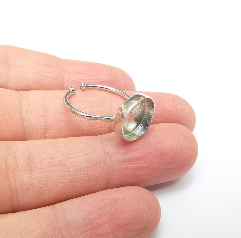 Shiny Silver Round Ring Setting, Cabochon Blank, Resin Bezel, Ring Mounting, Epoxy Frame Base, Adjustable Rhodium Plated Brass 12mm G35907