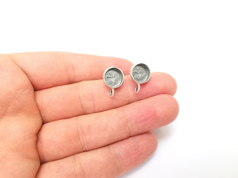 Earring Stud Base Blank with Loop, Earring Post, Ear Setting Resin Bezel, Cabochon Mounting, Antique Silver Plated Brass (10mm blank) G35968