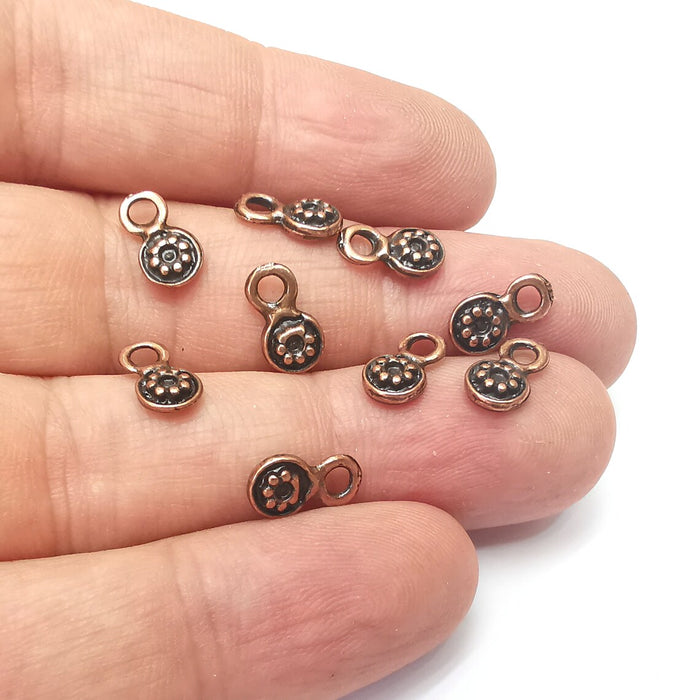 10 Flower Charms, Small Charms, Earring Charms, Copper Pendant, Necklace Pendant, Antique Copper Plated Metal 10x5mm G36045