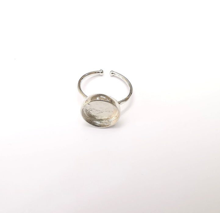 Shiny Silver Round Ring Setting, Cabochon Blank, Resin Bezel, Ring Mounting, Epoxy Frame Base, Adjustable Rhodium Plated Brass 12mm G35907