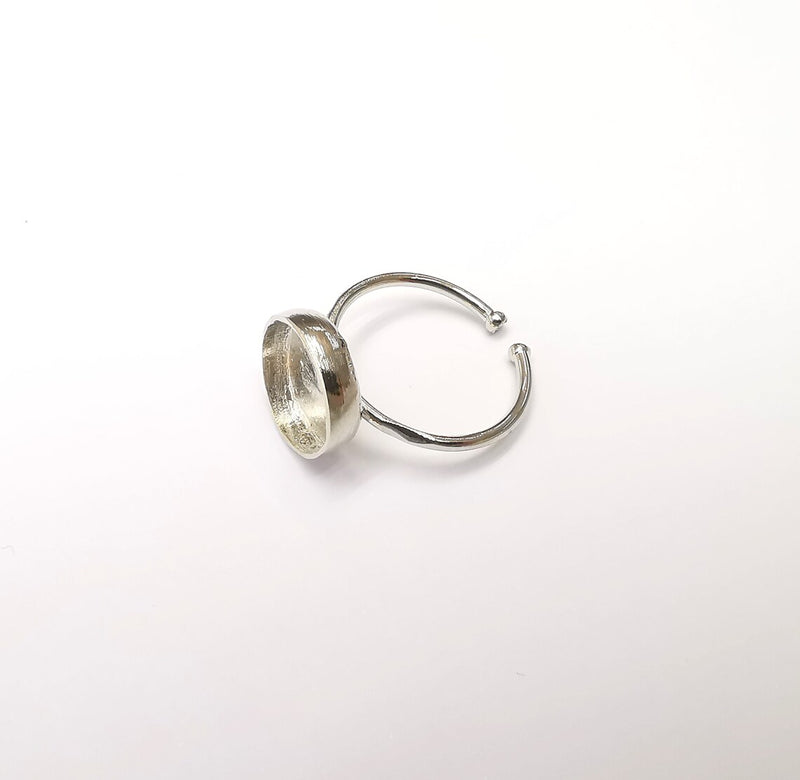 Shiny Silver Round Ring Setting, Cabochon Blank, Resin Bezel, Ring Mounting, Epoxy Frame Base, Adjustable Rhodium Plated Brass 12mm G35907