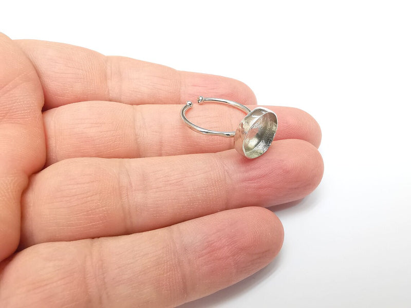 Shiny Silver Round Ring Setting, Cabochon Blank, Resin Bezel, Ring Mounting, Epoxy Frame Base, Adjustable Rhodium Plated Brass 12mm G35907
