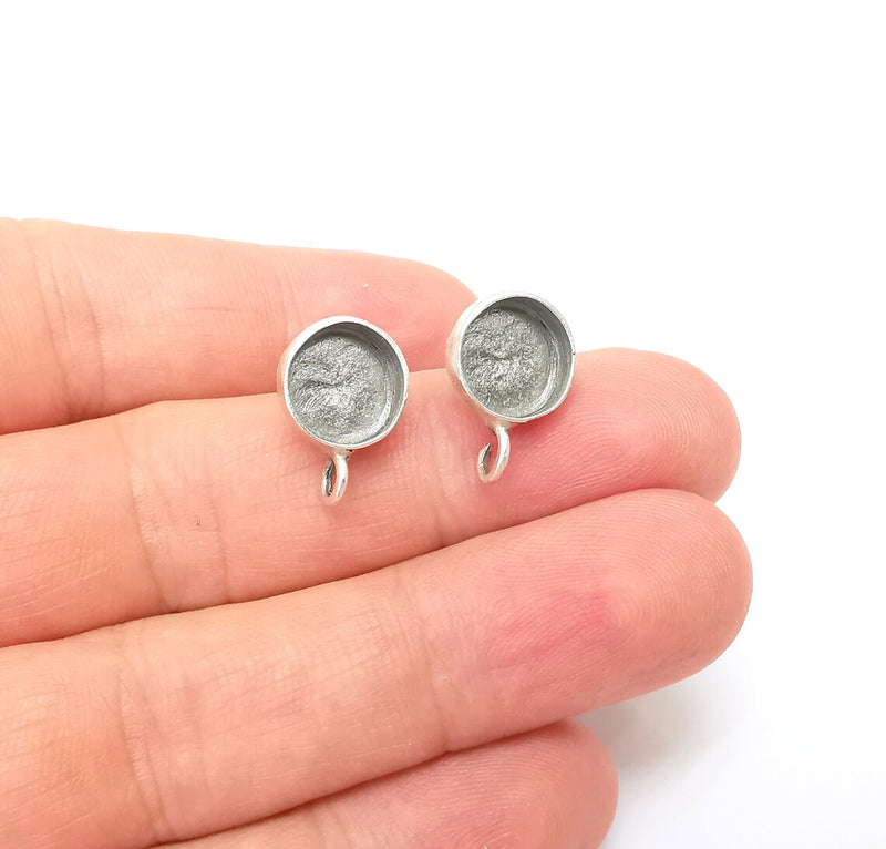 Earring Stud Base Blank with Loop, Earring Post, Ear Setting Resin Bezel, Cabochon Mounting, Antique Silver Plated Brass (10mm blank) G35968
