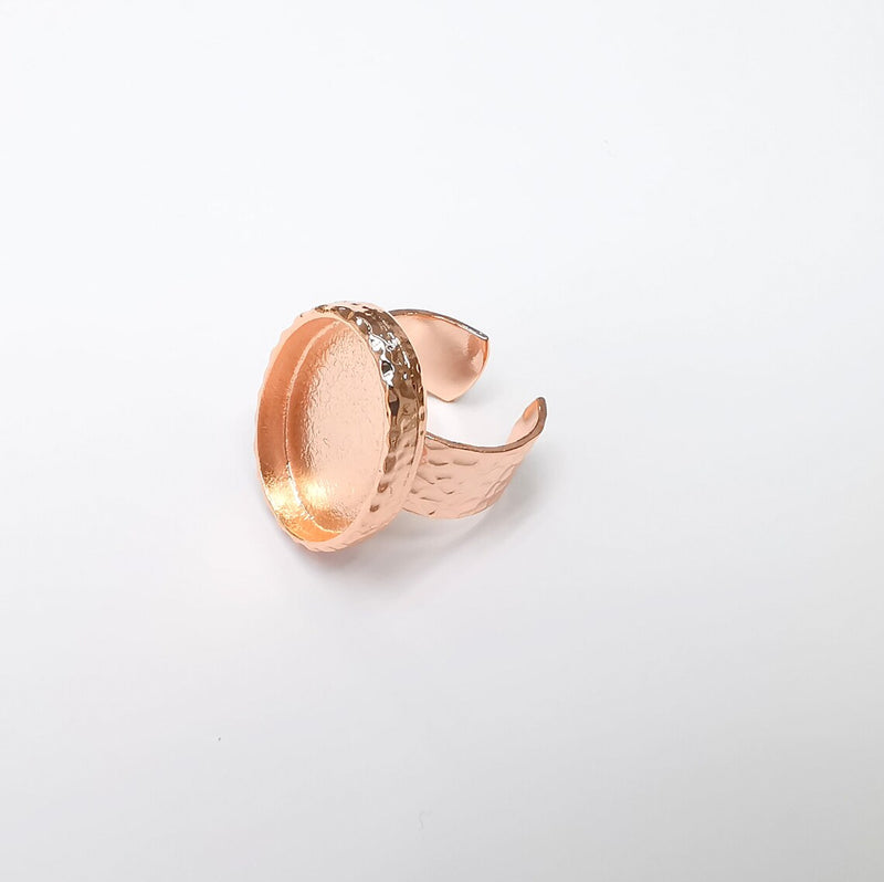 Rose Gold Ring Blank Setting Cabochon Base inlay Ring Hammered Mounting Adjustable Ring Bezel (25x18mm blank ) Rose Gold Plated Metal G36124