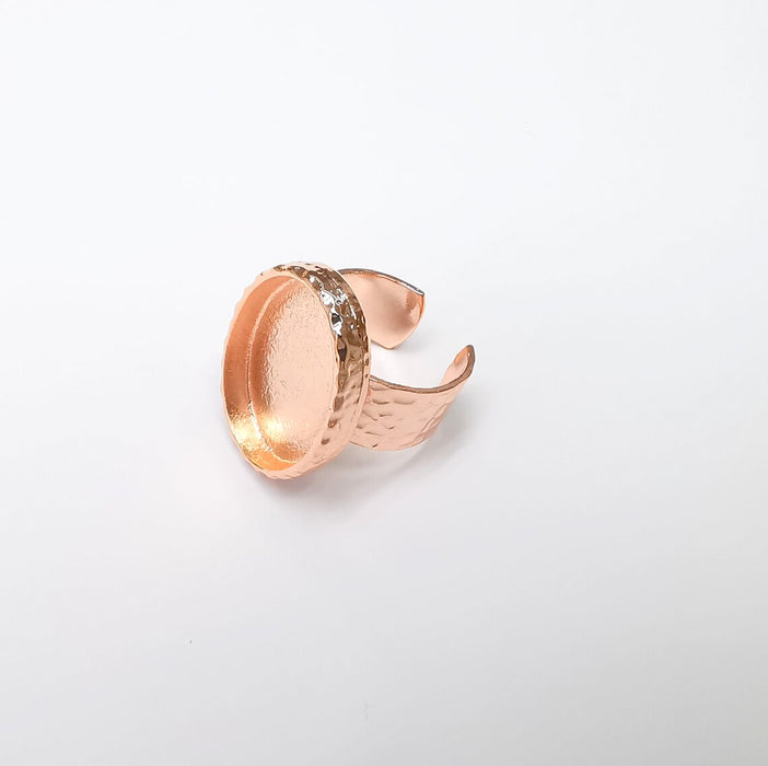 Rose Gold Ring Blank Setting Cabochon Base inlay Ring Hammered Mounting Adjustable Ring Bezel (25x18mm blank ) Rose Gold Plated Metal G36124