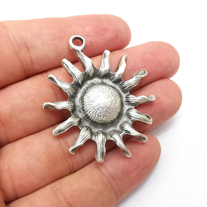 Sun Charms, Sunlight Pendant, Boho Pendant, Earring Charms, Silver Pendant, Necklace Parts, Antique Silver Plated 49x42mm G36306