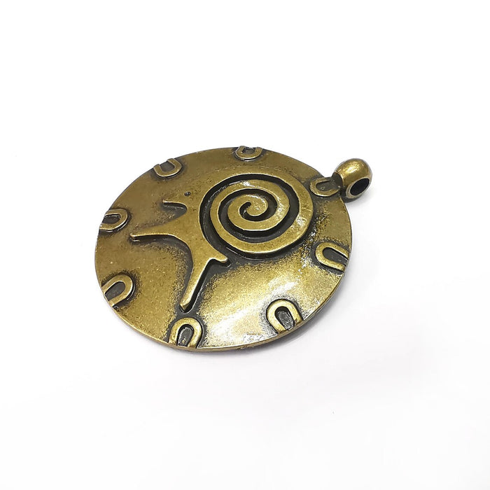 Bronze Ram Swirl Charms, Symbol Charms, Ethnic Earring Charms, Bronze Rustic Pendant, Necklace Parts, Antique Bronze Plated 48x40mm G36362