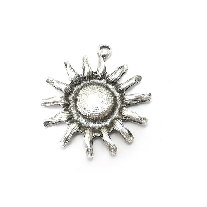 Sun Charms, Sunlight Pendant, Boho Pendant, Earring Charms, Silver Pendant, Necklace Parts, Antique Silver Plated 49x42mm G36306