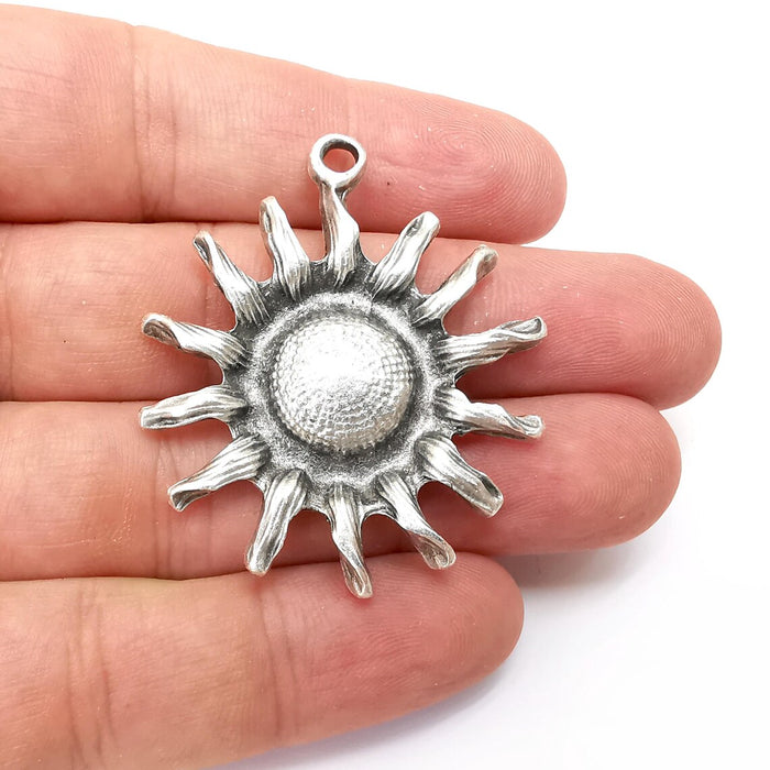 Sun Charms, Sunlight Pendant, Boho Pendant, Earring Charms, Silver Pendant, Necklace Parts, Antique Silver Plated 49x42mm G36306