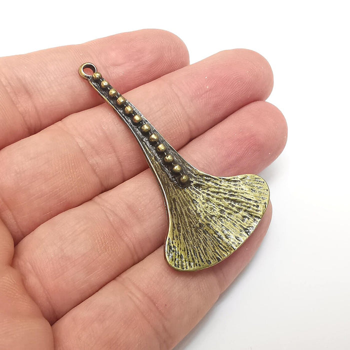 Ginkgo Leaf Charms, Boho Charms, Ethnic Earring Charms, Bronze Rustic Pendant, Necklace Parts, Antique Bronze Plated 57x31mm G36325