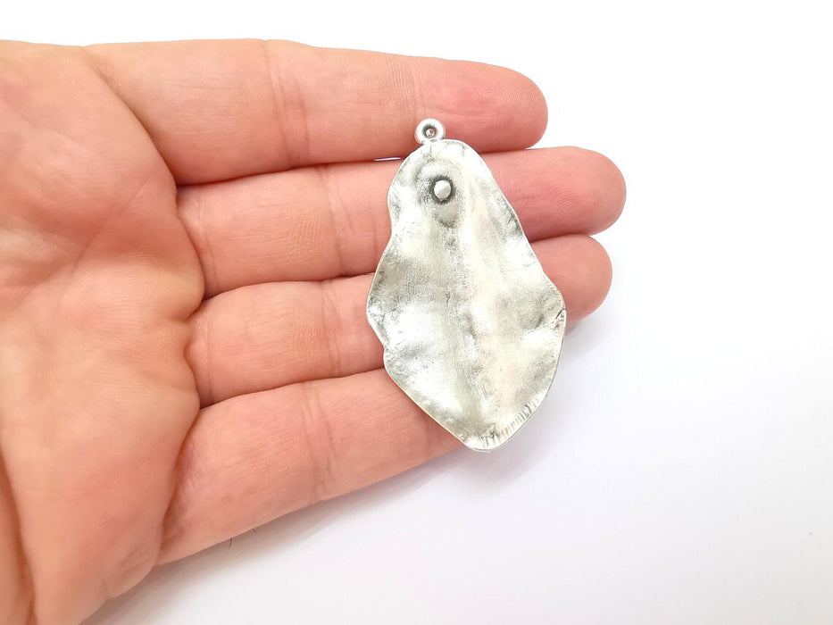 Leaf Pendant, Boho Charms, Earring Charms, Silver Dangle Pendant, Necklace Parts, Antique Silver Plated Zamac 57x33mm G36502