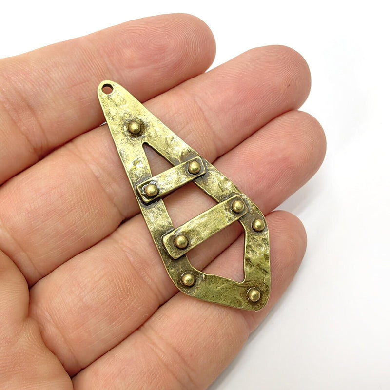 Hammered Charms, Bronze Charms, Boho Charms, Earring Charms, Bronze Pendant, Necklace Parts, Antique Bronze Plated 59x25mm G36479