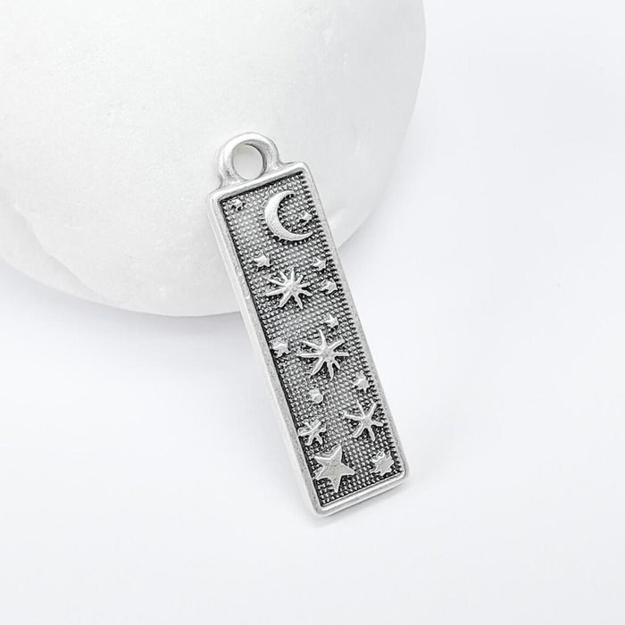 Celestial Moon and Star Charms, Cosmic Pendant, Earring Charms, Night Sky Boho Charms, Antique Silver Plated Zamac 33x9mm G36601