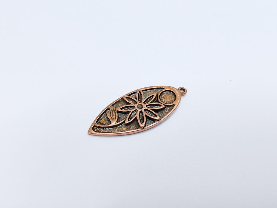 Copper Flower Charms, Boho Charms, Earring Charms, Copper Dangle Pendant, Necklace Parts, Antique Copper Plated 46x19mm G36674