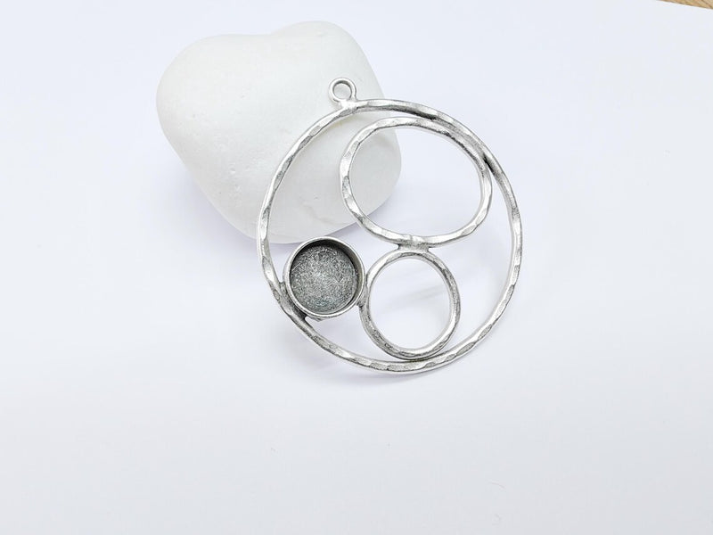 Circle Pendant Bezel, Cabochon Blank, Locket Pendant Base, inlay Mounting, Resin Necklace, Antique Silver Plated Brass 12mm G36791