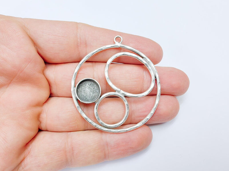 Circle Pendant Bezel, Cabochon Blank, Locket Pendant Base, inlay Mounting, Resin Necklace, Antique Silver Plated Brass 12mm G36791