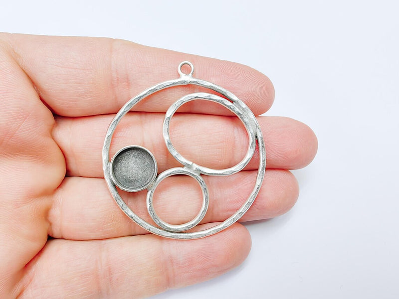 Circle Pendant Bezel, Cabochon Blank, Locket Pendant Base, inlay Mounting, Resin Necklace, Antique Silver Plated Brass 12mm G36791