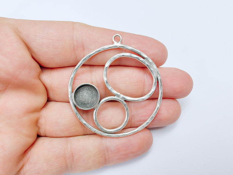 Circle Pendant Bezel, Cabochon Blank, Locket Pendant Base, inlay Mounting, Resin Necklace, Antique Silver Plated Brass 12mm G36791