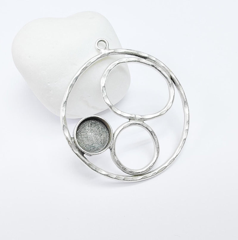 Circle Pendant Bezel, Cabochon Blank, Locket Pendant Base, inlay Mounting, Resin Necklace, Antique Silver Plated Brass 12mm G36791