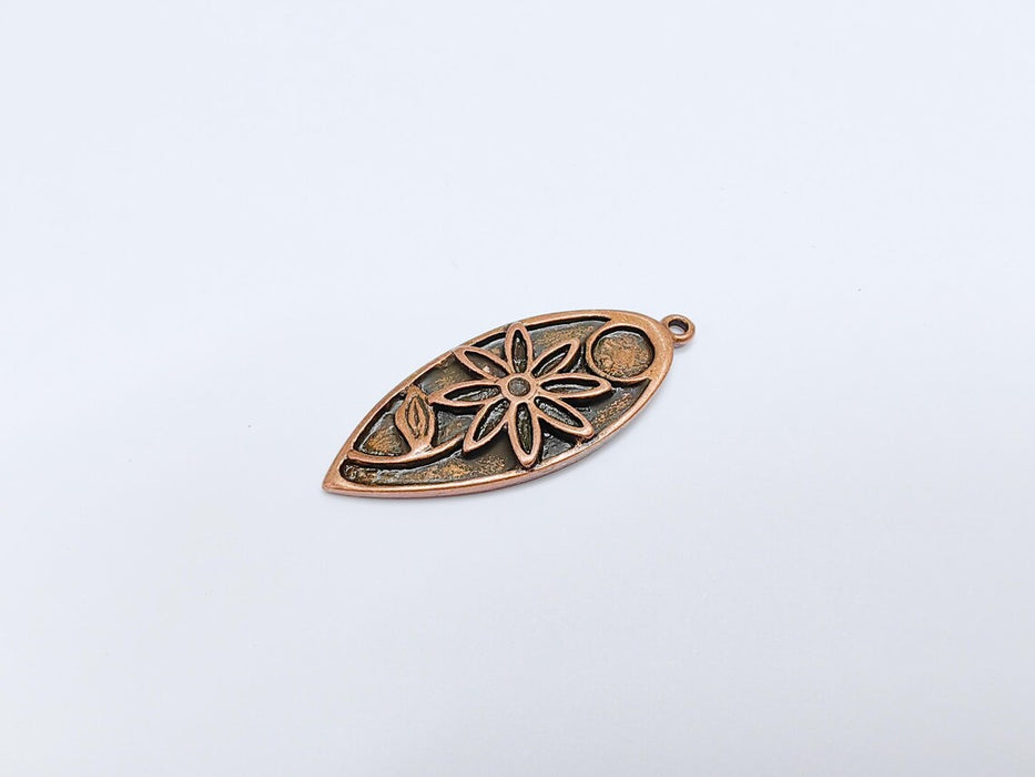 Copper Flower Charms, Boho Charms, Earring Charms, Copper Dangle Pendant, Necklace Parts, Antique Copper Plated 46x19mm G36674