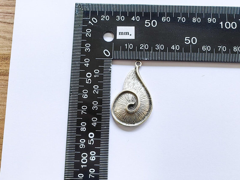 Boho Dangle Charms, Spiral Shell Pendant, Nautical Sea Charm, Beach Earring, DIY Rustic Nature Craft, Antique Silver Plated 43x24mm G36904