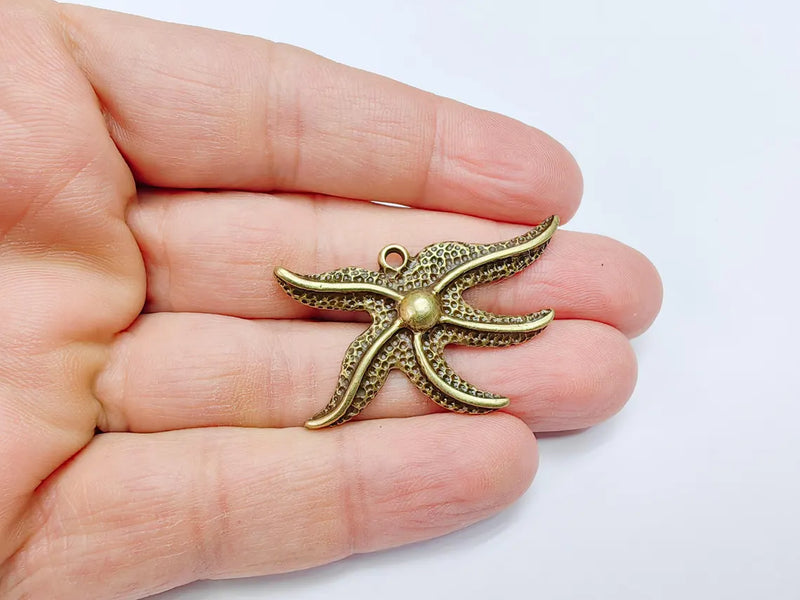 Starfish Pendant, Ocean Beach Charm, Nautical Jewelry Supply, Sea Life Necklace, Coastal Accessory, Antique Bronze Plated 43x26mm G36934