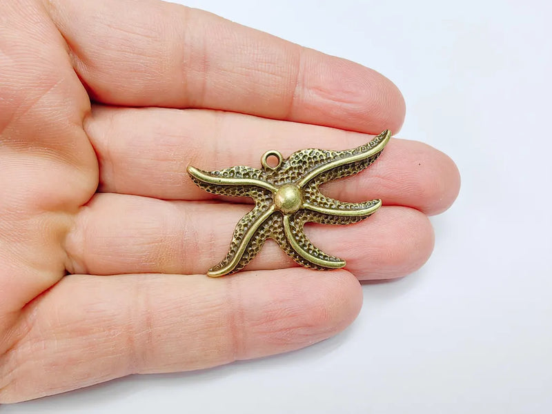 Starfish Pendant, Ocean Beach Charm, Nautical Jewelry Supply, Sea Life Necklace, Coastal Accessory, Antique Bronze Plated 43x26mm G36934