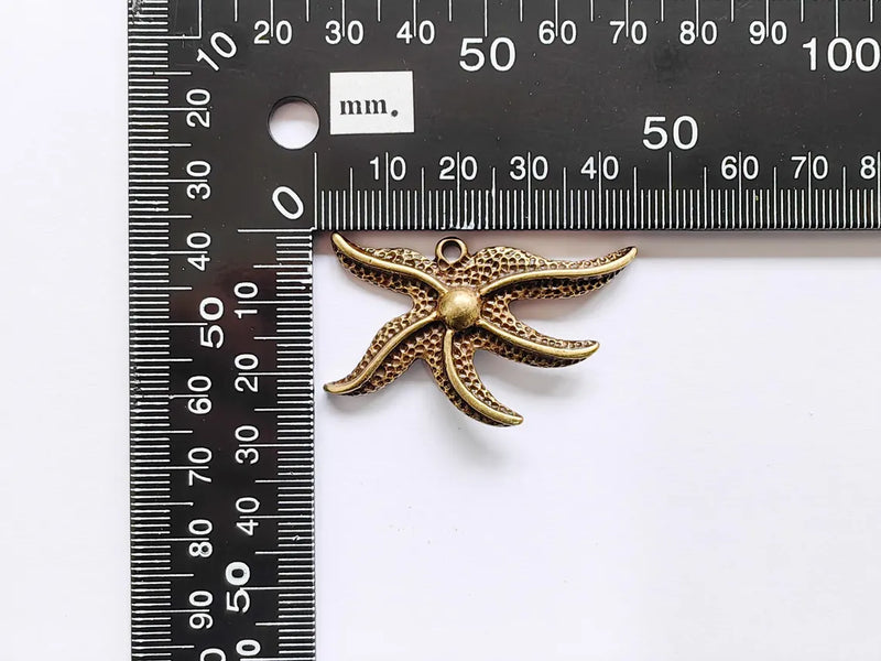 Starfish Pendant, Ocean Beach Charm, Nautical Jewelry Supply, Sea Life Necklace, Coastal Accessory, Antique Bronze Plated 43x26mm G36934